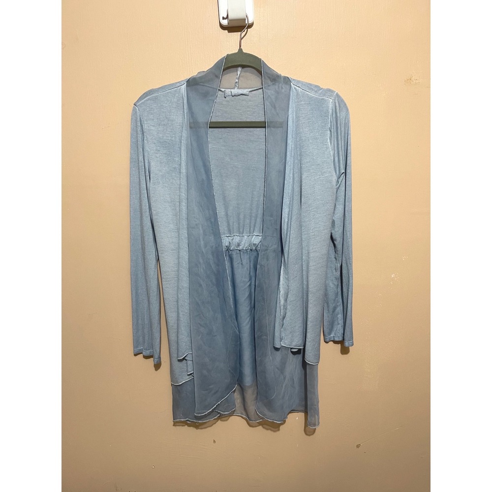 Made in Italy Open Front Cardigan Blue Silk Blend Sheer Layered Back Ethereal